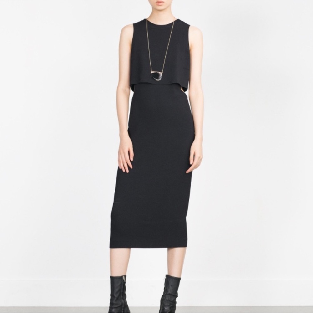 Zara black midi tank overlay cut outs dress size M
